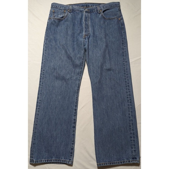 LEVIS 501 ORIGINAL STRAIGHT  Button Fly Denim Blue Jeans - Men 40X30 - Picture 14 of 16
